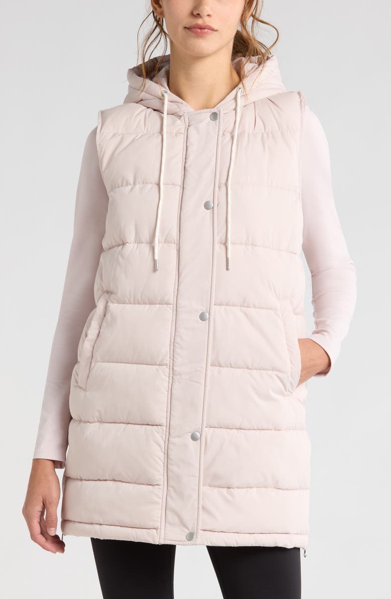 Zella Long Hooded Puffer Vest, Alternate, color, Pink Hush