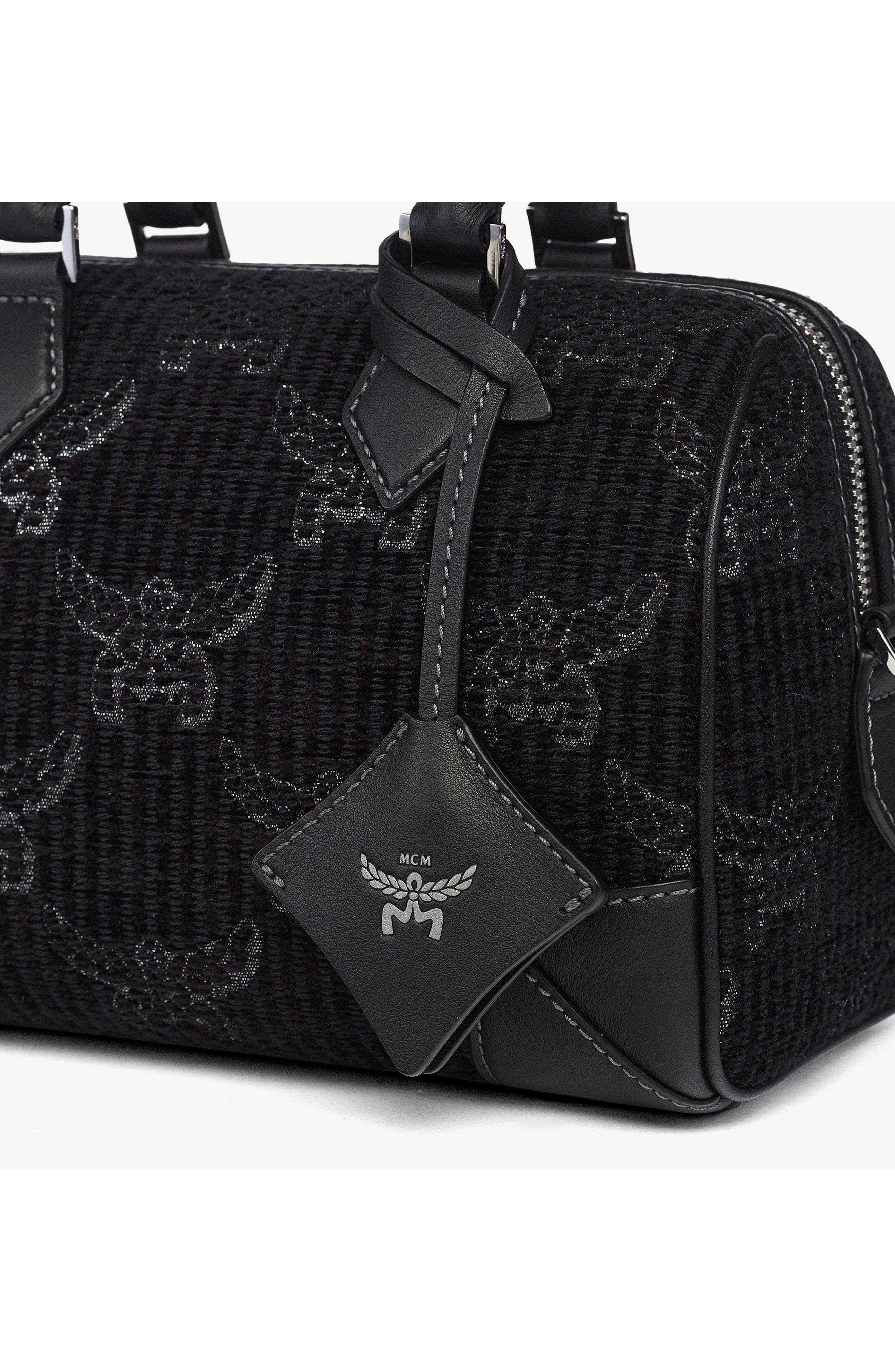 MCM Small Ella Boston Bag in Lauretos Lurex Jacquard, Alternate, color, Black