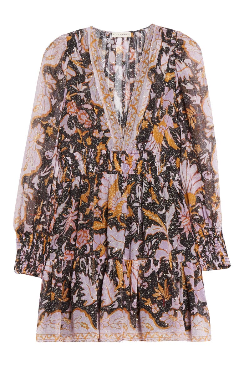 Rosetta Long Sleeve Silk Blend Minidress, Main, color, MIDNIGHT