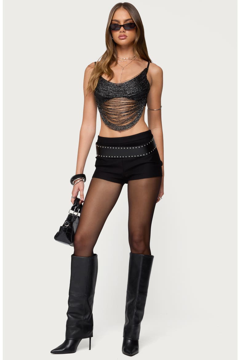 Ora Metallic Fringe Crop Top, Alternate, color, BLACK