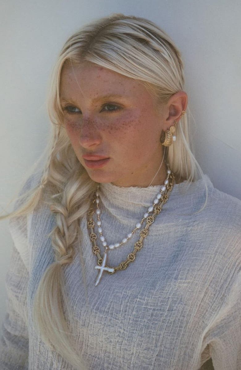 Child of Wild Tahiti Pearl Cross Necklace, Alternate, color, Gold