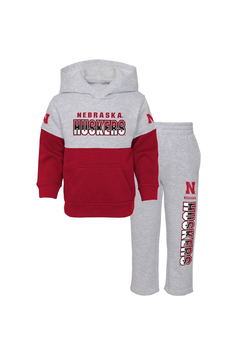 Infant Heather Gray/Scarlet Nebraska Huskers Playmaker Pullover Hoodie & Pants Set, Main, color, Heather Gray