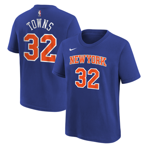 Youth Nike Karl-Anthony Towns Blue New York Knicks Icon Name & Number T-Shirt