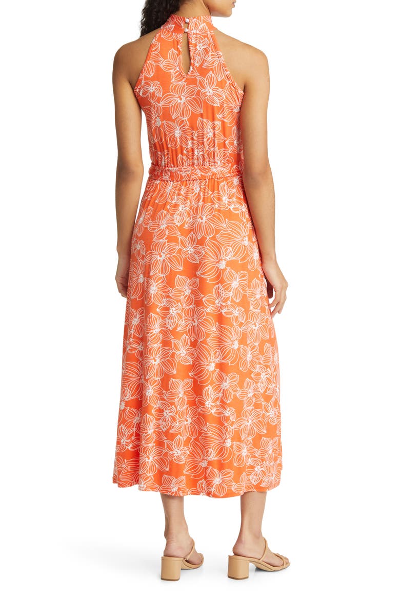 Floral Tie Waist Halter Knit Maxi Dress, Alternate, color, TANGERINE