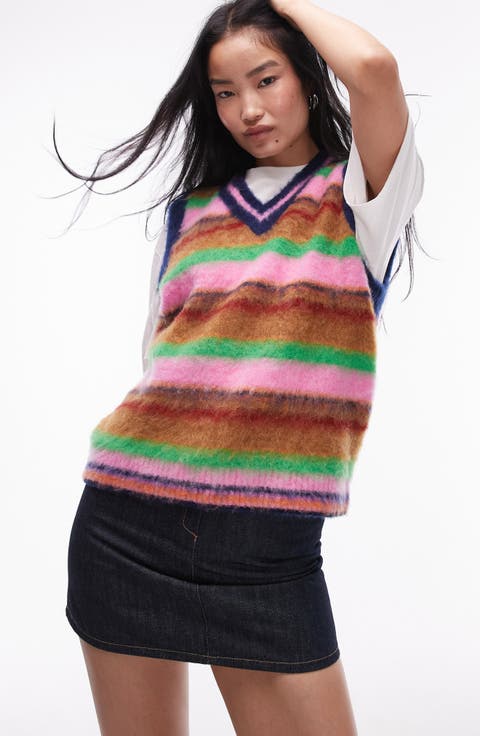 Stripe Fluffy Sweater Vest