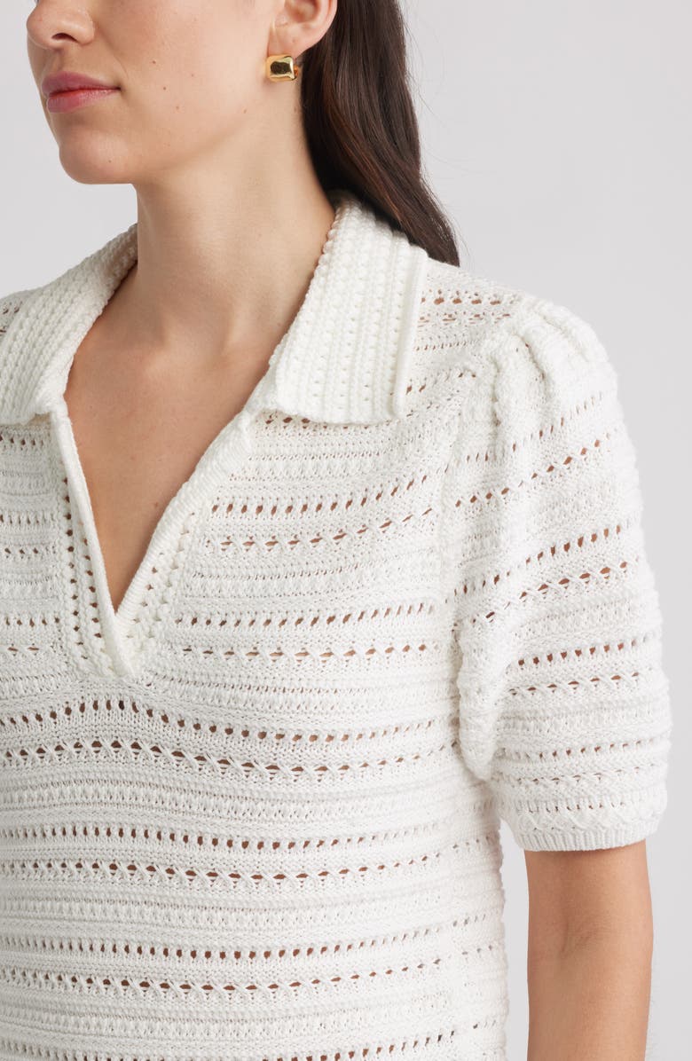 Caslon<sup>®</sup> Mixed Stitch Polo Sweater, Alternate, color, White