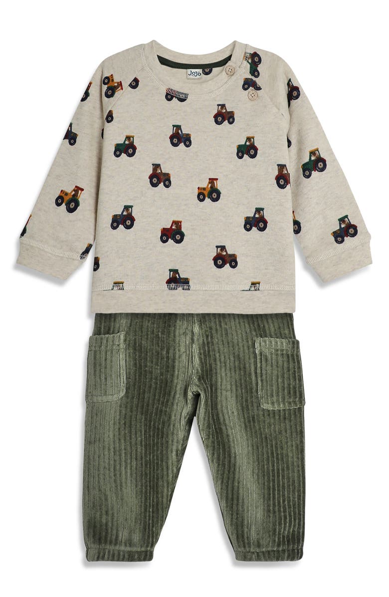 JOJO MAMAN BEBE Tractor Print Sweatshirt & Velour Cargo Joggers, Main, color, 