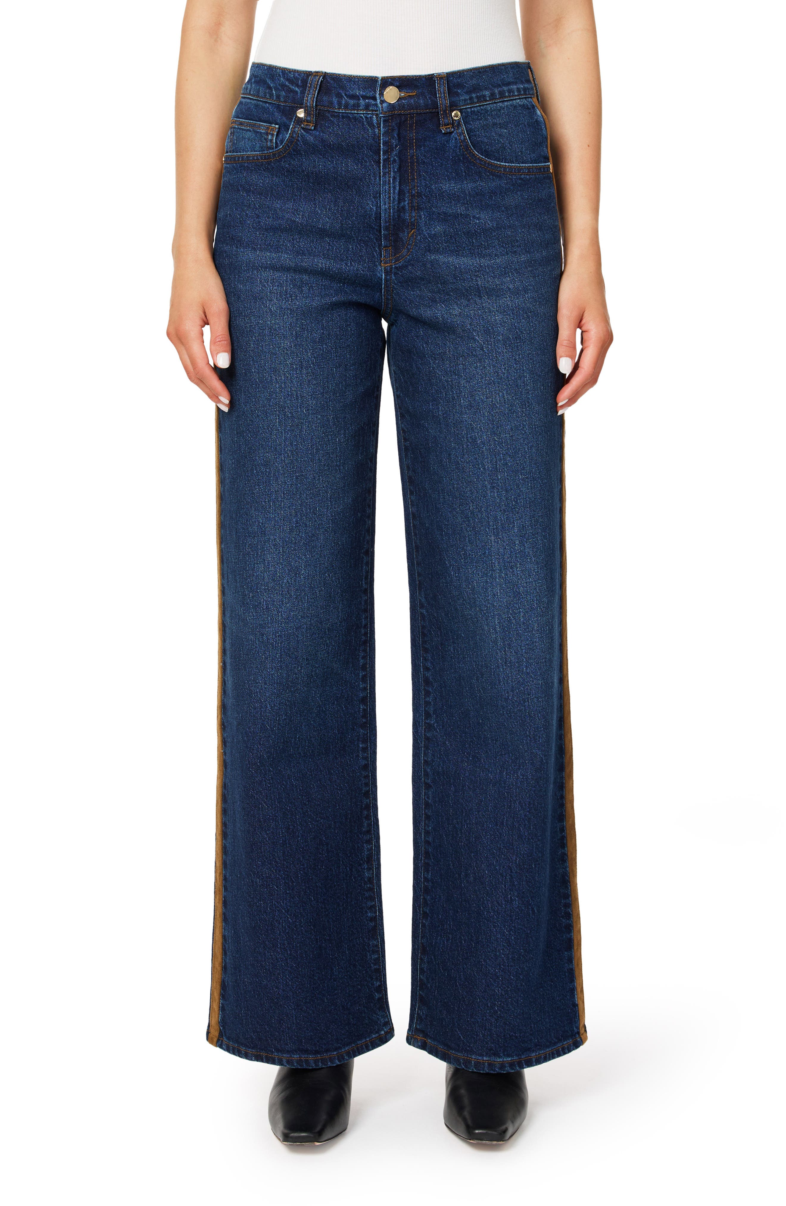 Hollis Suede Trim Wide Leg Jeans