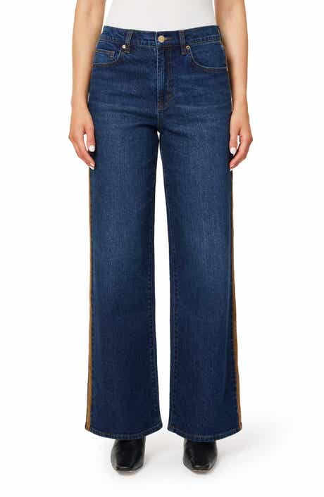 Hollis Suede Trim Wide Leg Jeans