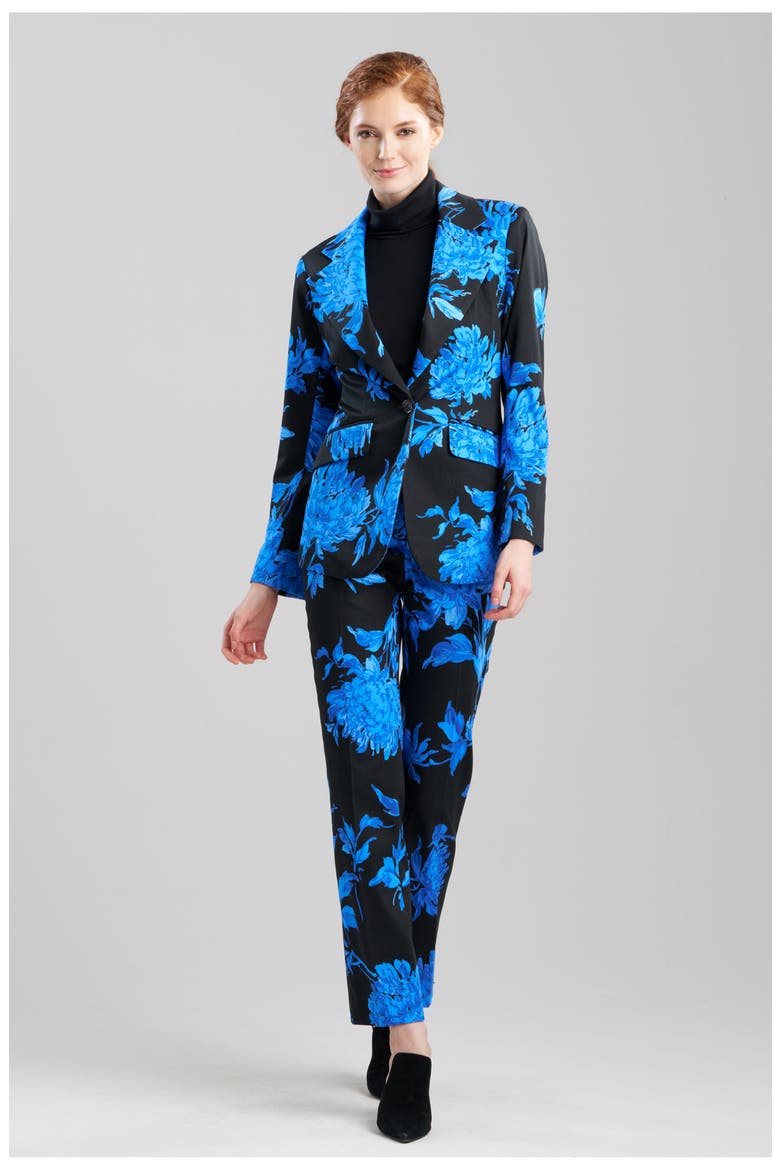 Miyako - Printed Cotton Chino One Button Blazer, Alternate, color, BLUE W/ BLACK