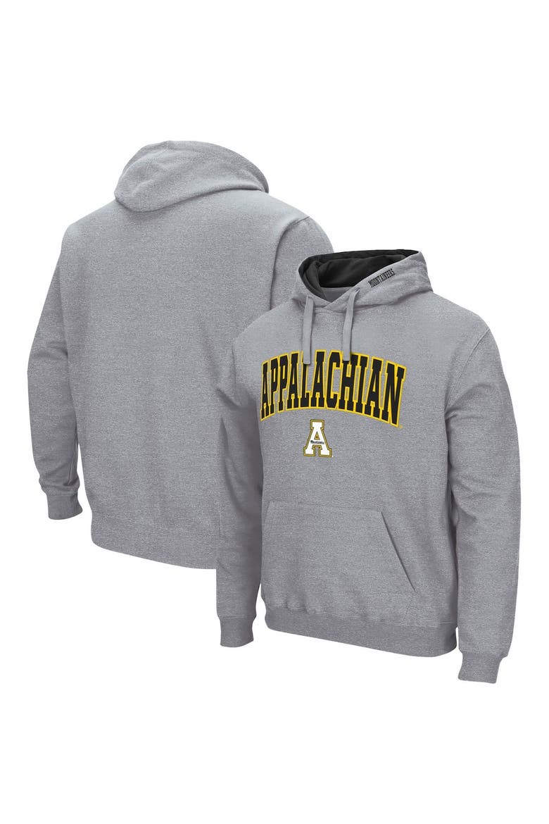 Men's Colosseum Heathered Gray Appalachian State Mountaineers Arch and Logo Pullover Hoodie, Main, color, Heather Gray
