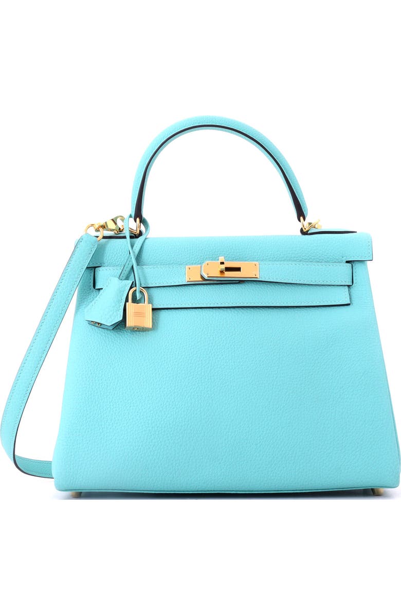 Pre-Owned Hermes Kelly Handbag Blue Togo with Gold Hardware 28, Main, color, Bleu Atoll