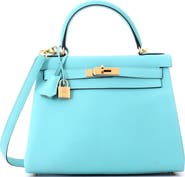 Pre-Owned Hermes Kelly Handbag Blue Togo with Gold Hardware 28
