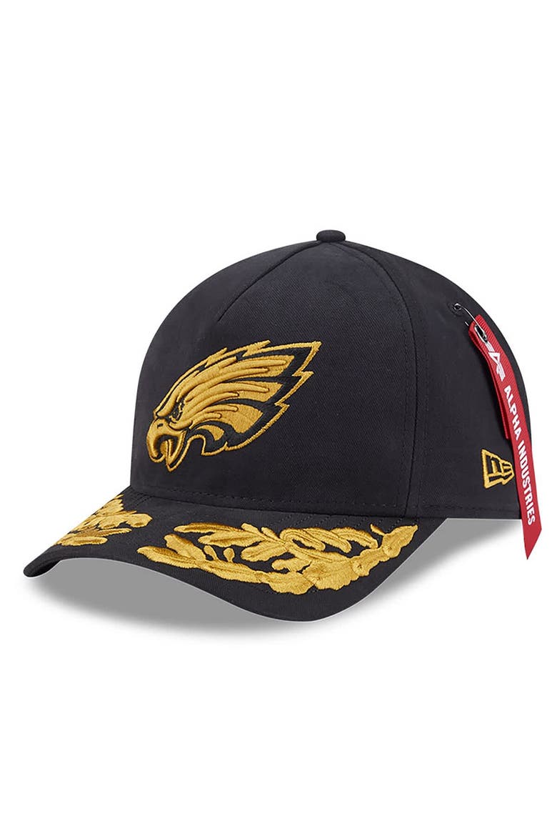 Men's New Era x Alpha Industries  Black Philadelphia Eagles A-Frame 9FORTY Adjustable Hat, Main, color, Black