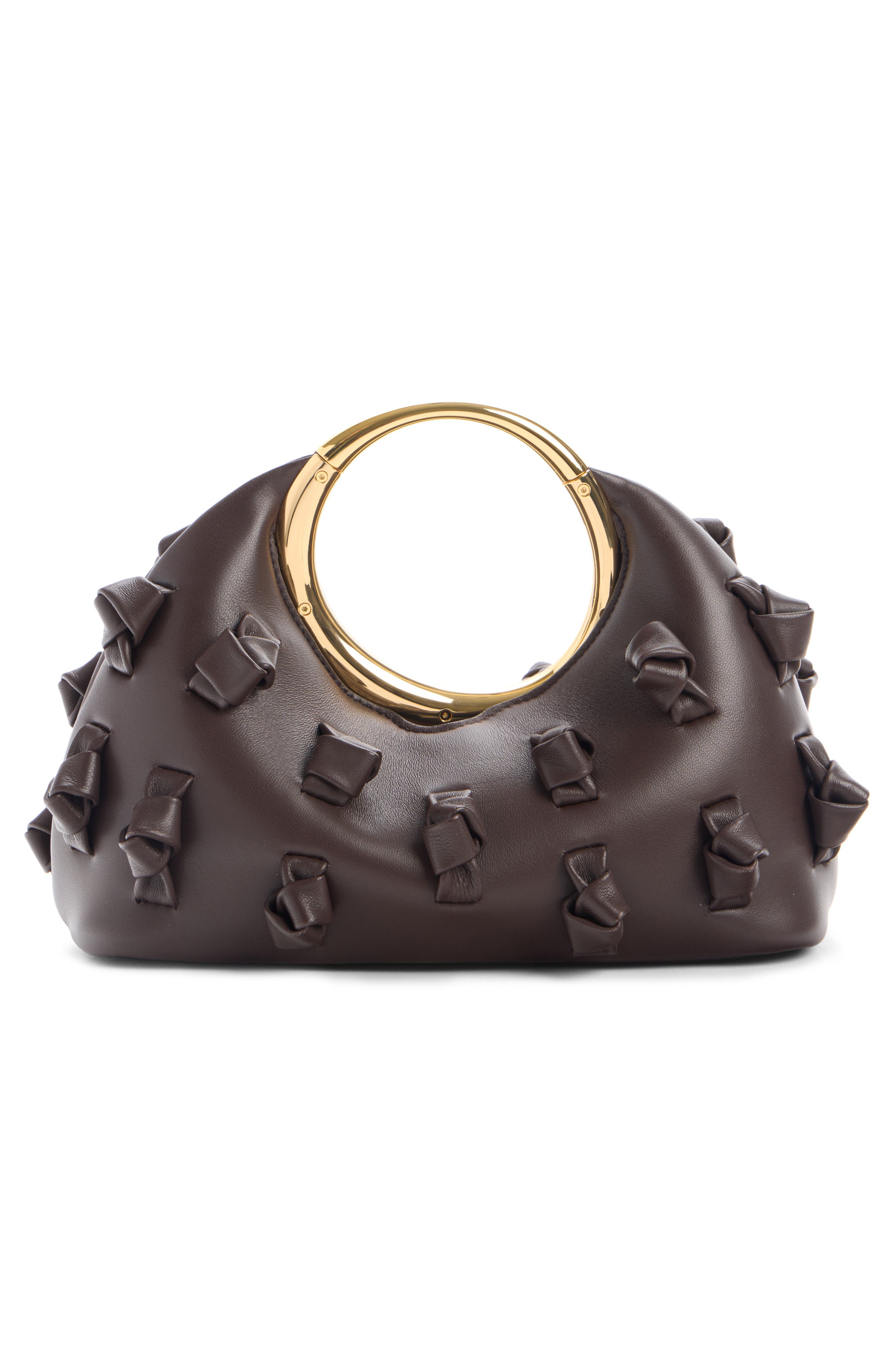 Jacquemus Le Petite Calino Knot Embellished Leather Top Handle Bag, Alternate, color, Midnight Brown 890