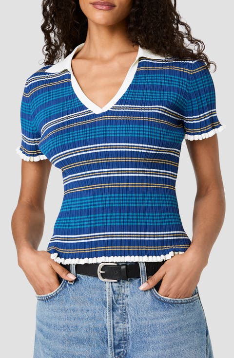 Striped Crinkle Rib Polo
