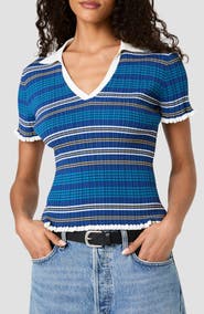 French Connection Striped Crinkle Rib Polo