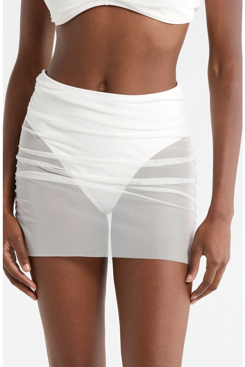 Ruched High Waist Mesh Bikini Bottoms, Main, color, WHITE SOLID