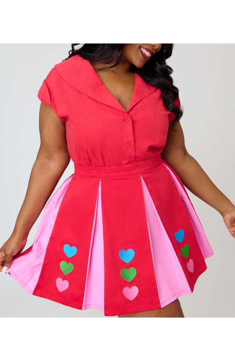 Smak Parlour Plus Size 1960s Pleated Mini Skirt, Alternate, color, Red & Pink Heart Print