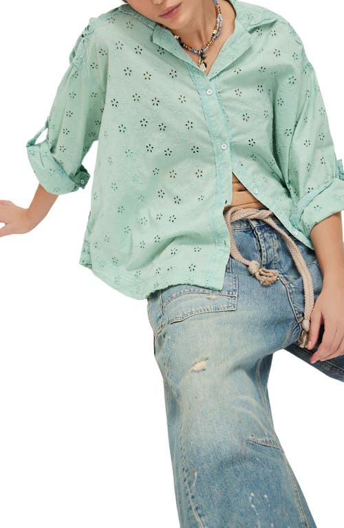 Free People Mae Eyelet Button-up Shirt In Green