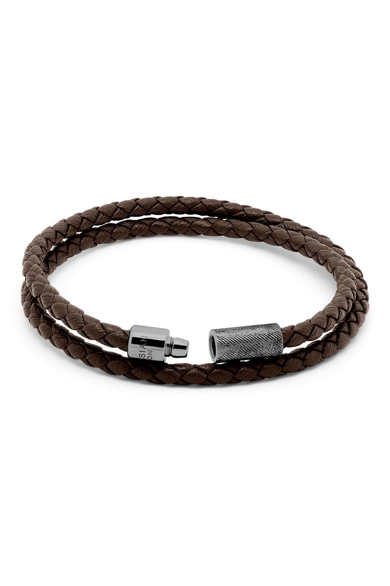 Men's Rigato Braided Leather Double Wrap Bracelet, Alternate, color, BROWN