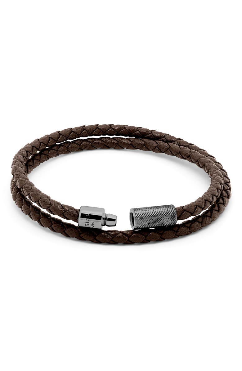 Tateossian Men's Rigato Braided Leather Double Wrap Bracelet, Alternate, color, Brown