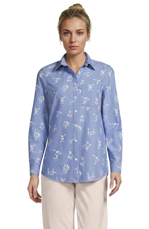 Lands' End Oxford Shirt In Ivory Floral/cobalt Stripe