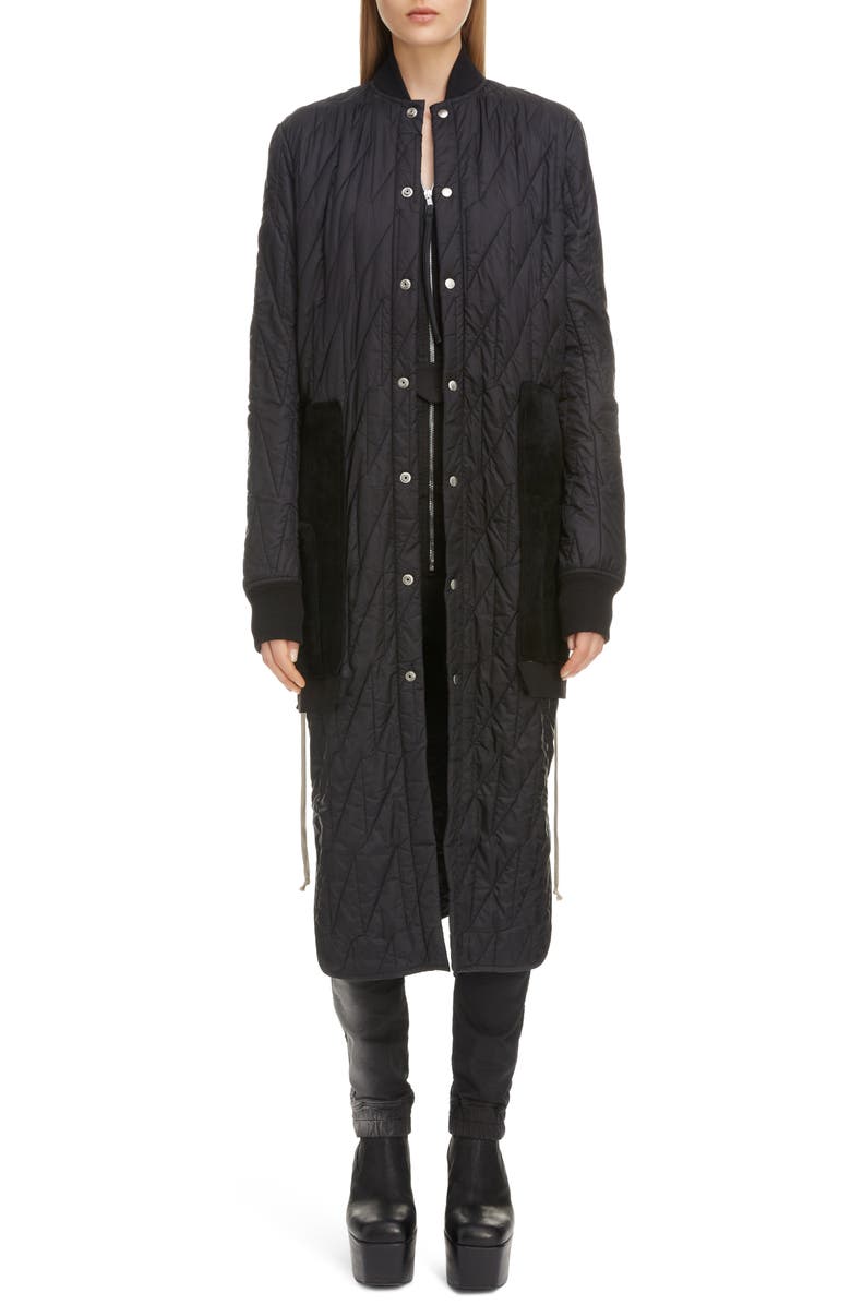 Rick Owens Suede Pocket Quilted Longline Jacket, Main, color, 