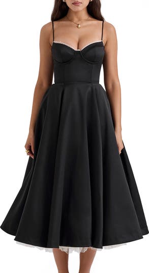 Mademoiselle Bustier Stretch Satin Midi Dress