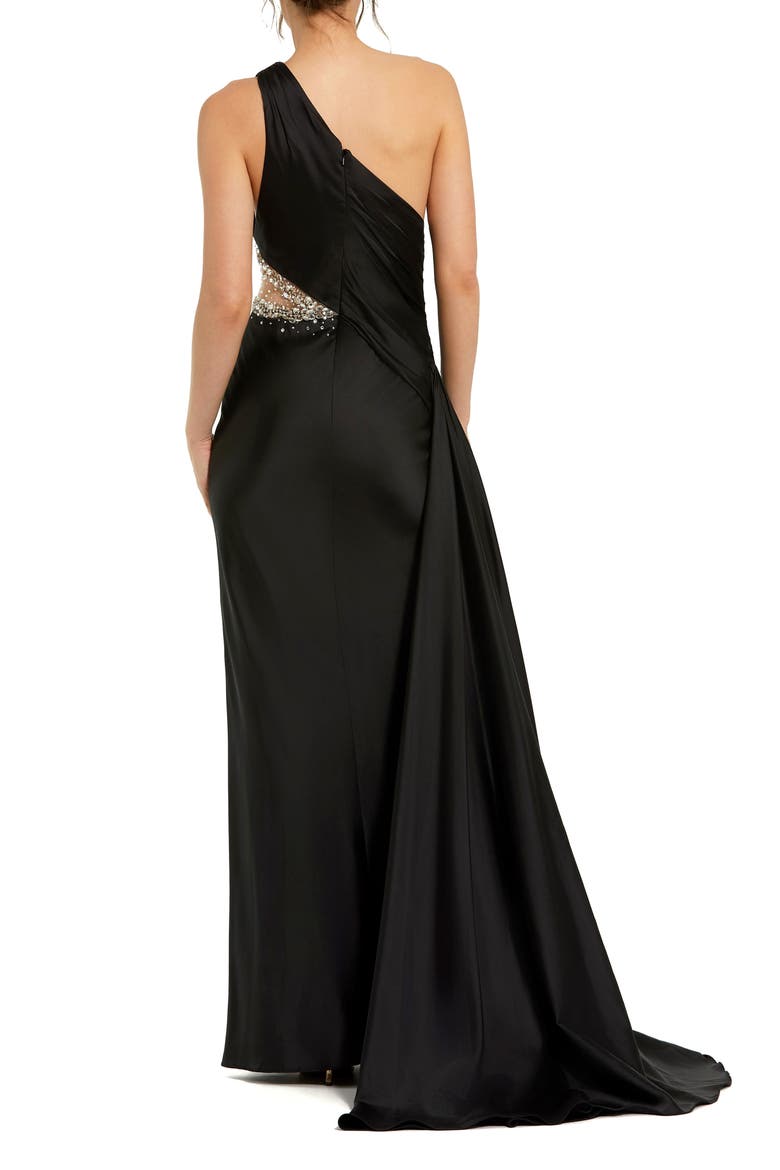 One Shoulder Charmeuse Gown With Beaded Cutout, Alternate, color, Black