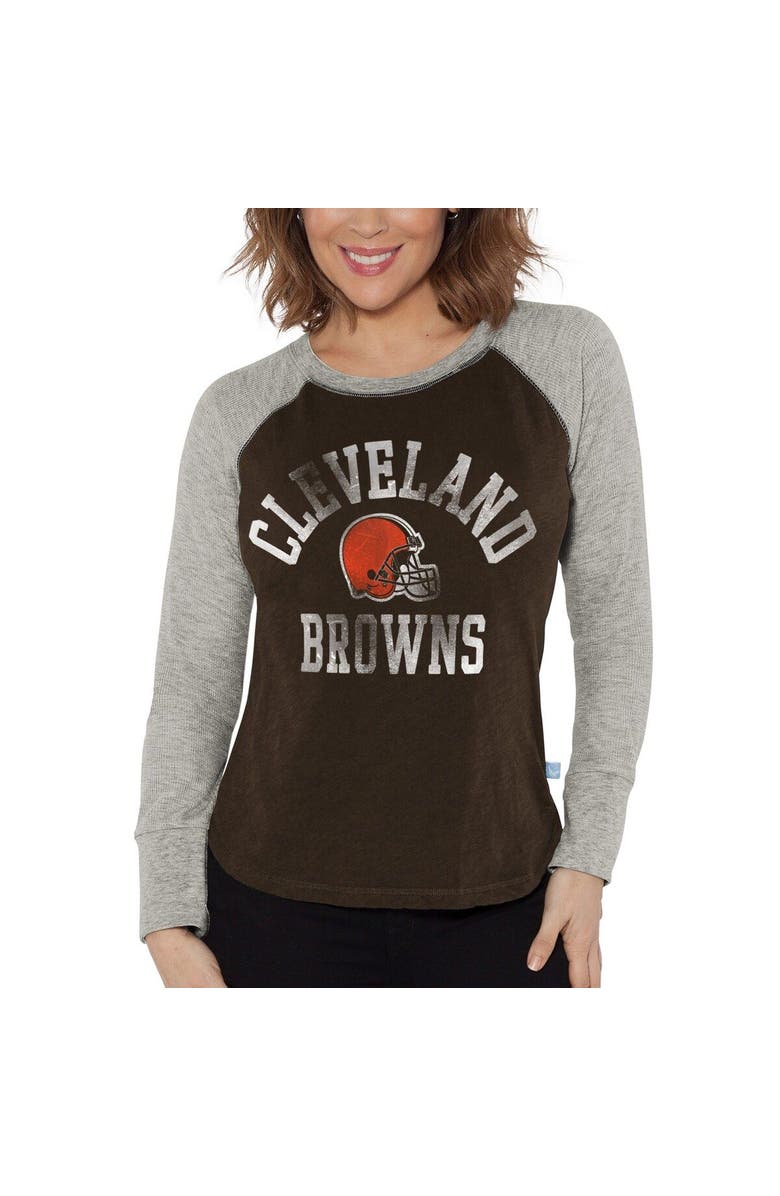 G-III 4HER BY CARL BANKS Women's G-III 4Her by Carl Banks Brown/Heather Gray Cleveland Browns Waffle Knit Raglan Long Sleeve T-Shirt, Main, color, 
