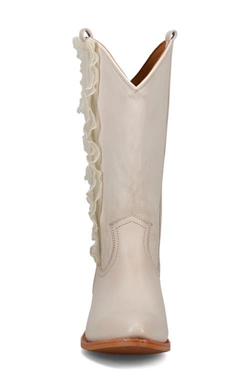 Frye Billy Leather Ruffle Western Boots In Ivory