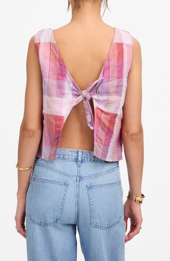 Plaid Tie Back Linen Tank Top