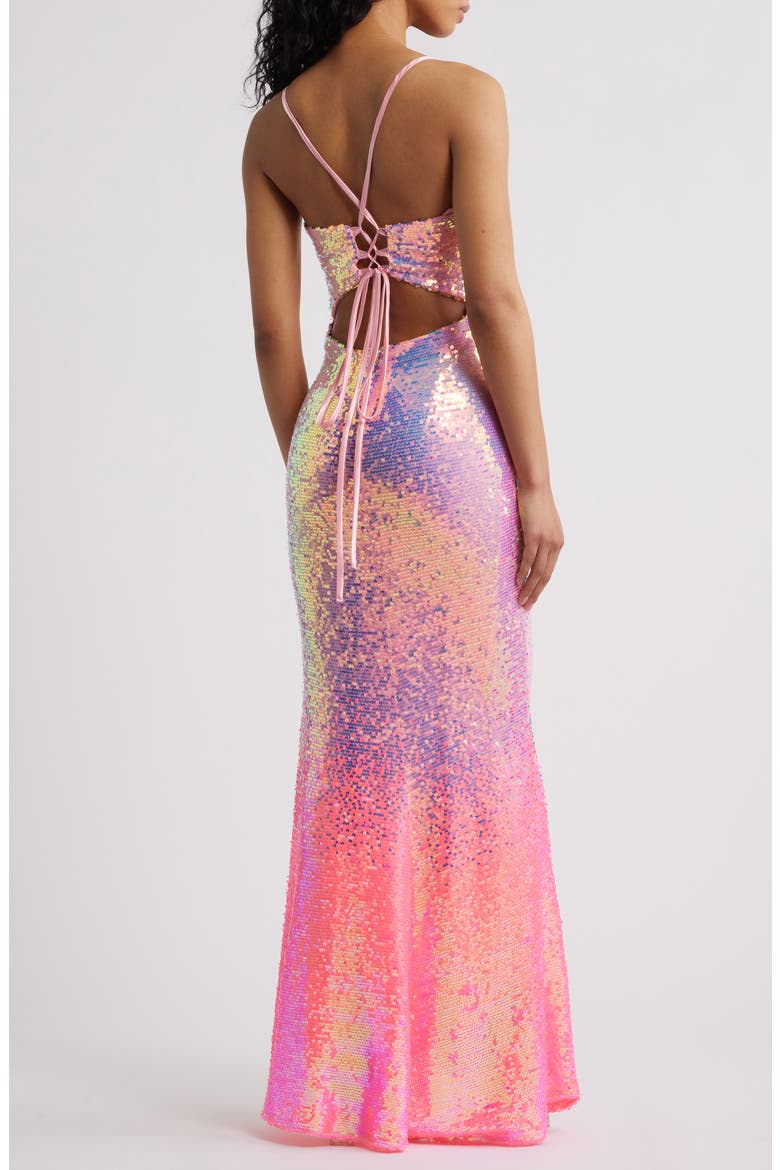 Ombré Sequin Lace-Up Back Gown, Alternate, color, PINK