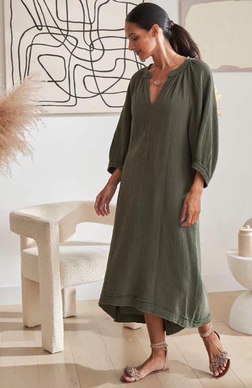 Ocean + Main Ocean+main Gauze Dress With Pockets In Sage Green