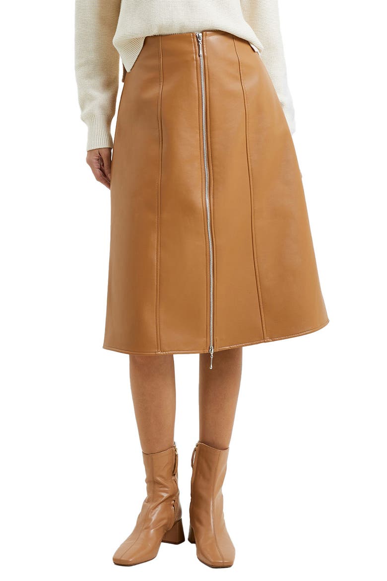 Claudia Zip Faux Leather A-Line Skirt, Main, color, TOBACCO BROWN