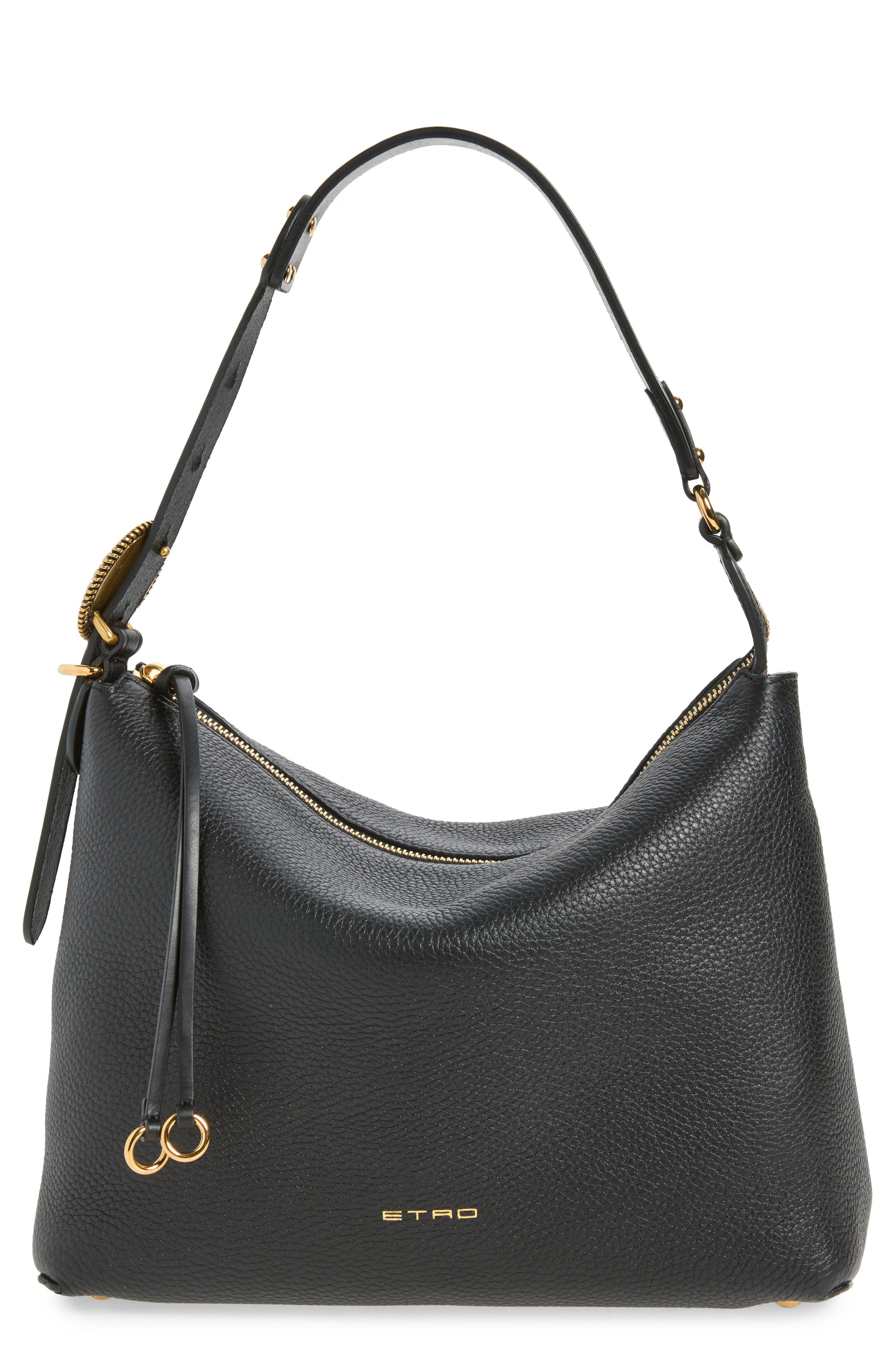 Tumbled Leather Hobo Bag, Main, color, BLACK