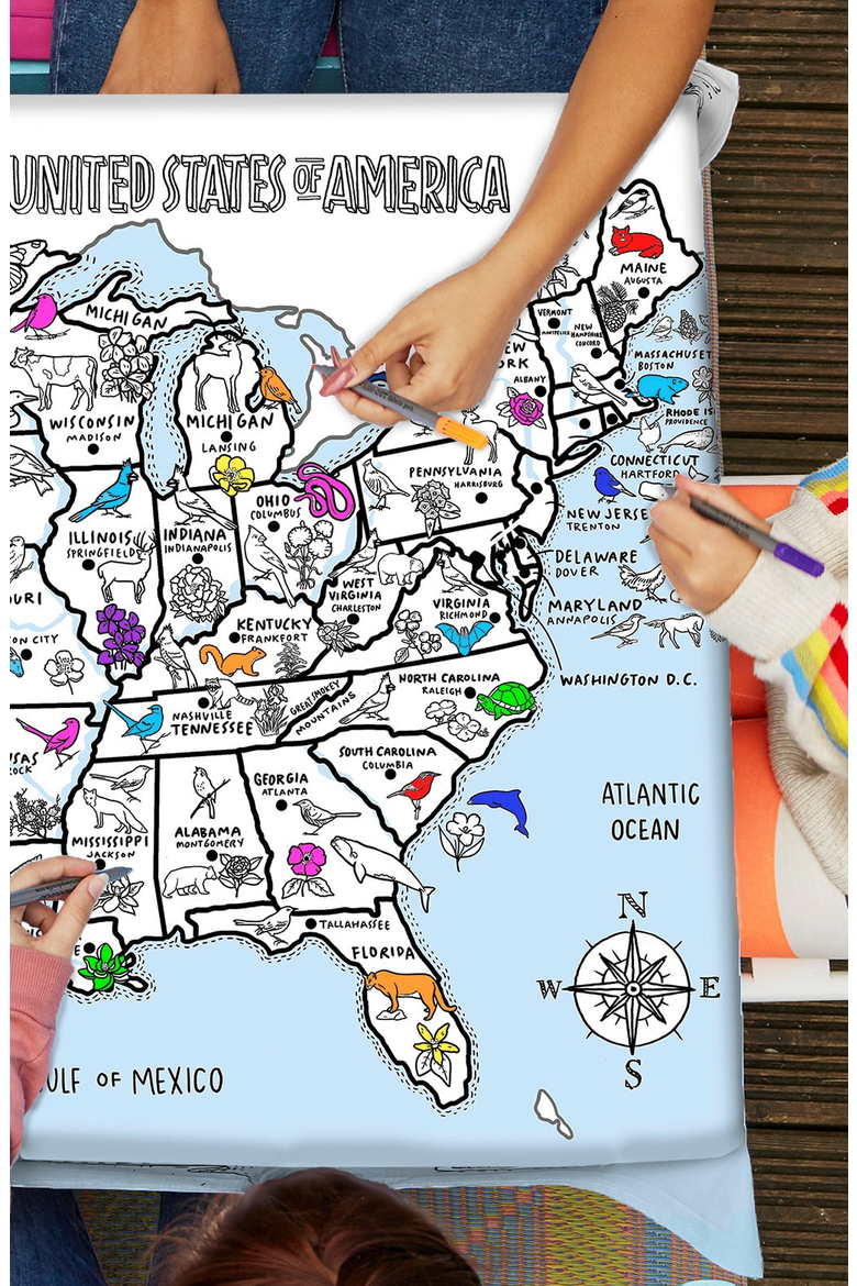 United States Map Color In Tablecloth, Alternate, color, Light Blue/Multicolor