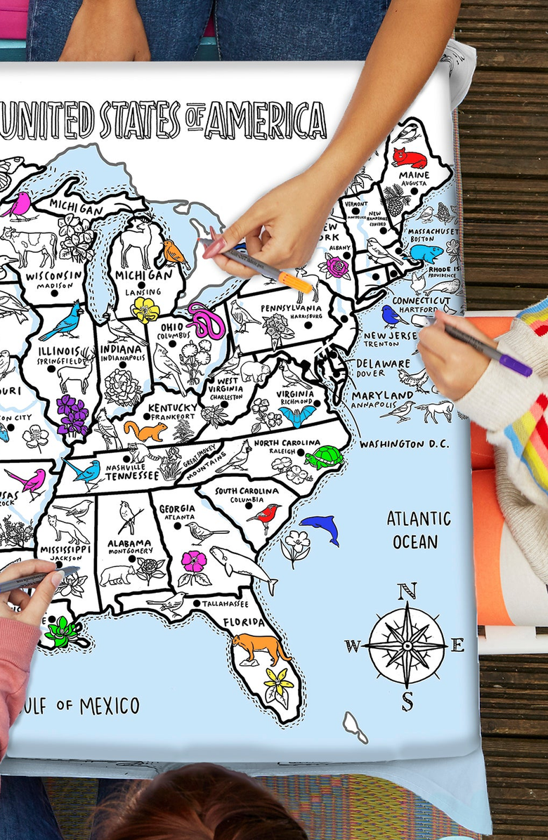Eat Sleep Doodle United States map color in tablecloth, Alternate, color, Light Blue/Multicolor