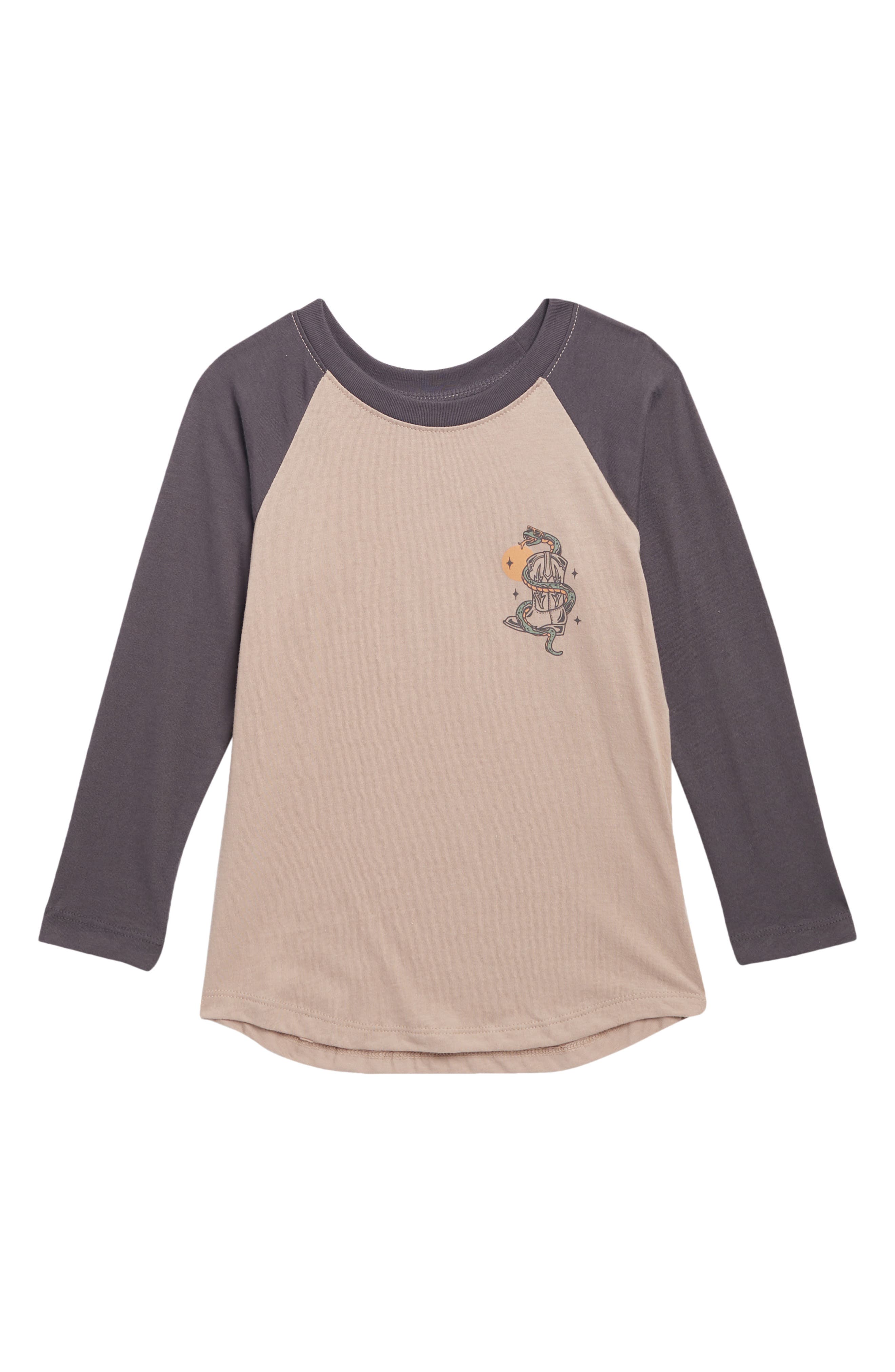 Tiny Whales Kids' Tread Lightly Raglan Graphic T-Shirt in Beige 