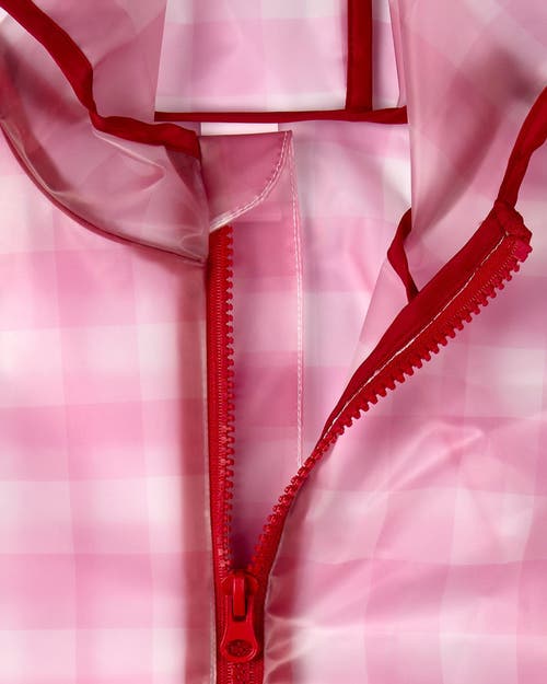 Memoi Kids Checkered Raincoat With Self-storage Pouch In Multi