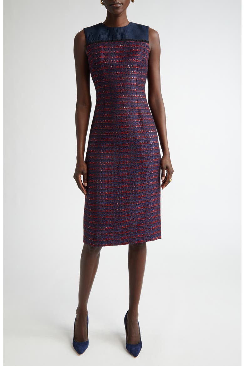 Colorblock Tweed Sheath Dress, Main, color, MIDNIGHT/ GERANIUM MULTI