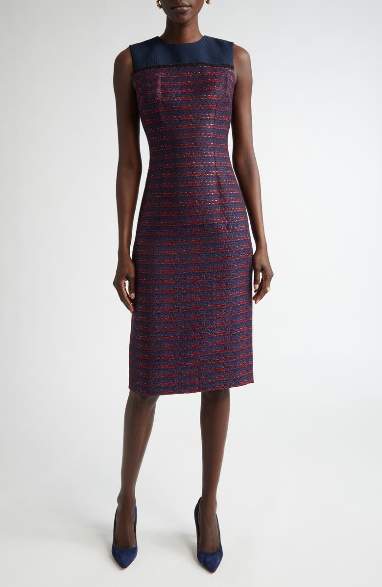 ST. JOHN Colorblock Tweed Sheath Dress, Main, color, Midnight/ Geranium Multi