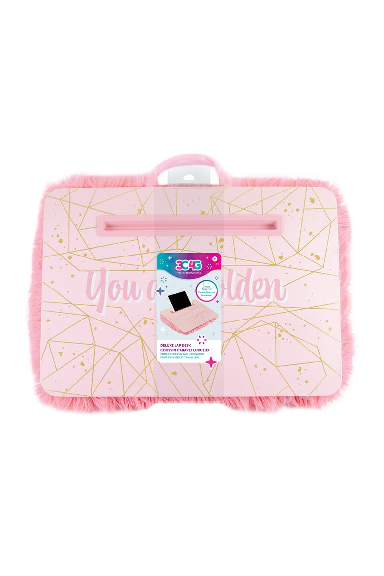 3C4G Pink & Gold Deluxe Fur Lap Desk, 12 Inch x 17 Inch, Main, color, Pink
