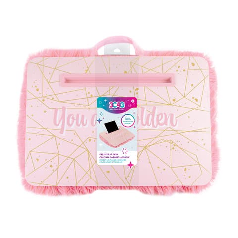 3C4G Pink & Gold Deluxe Fur Lap Desk, 12 Inch x 17 Inch