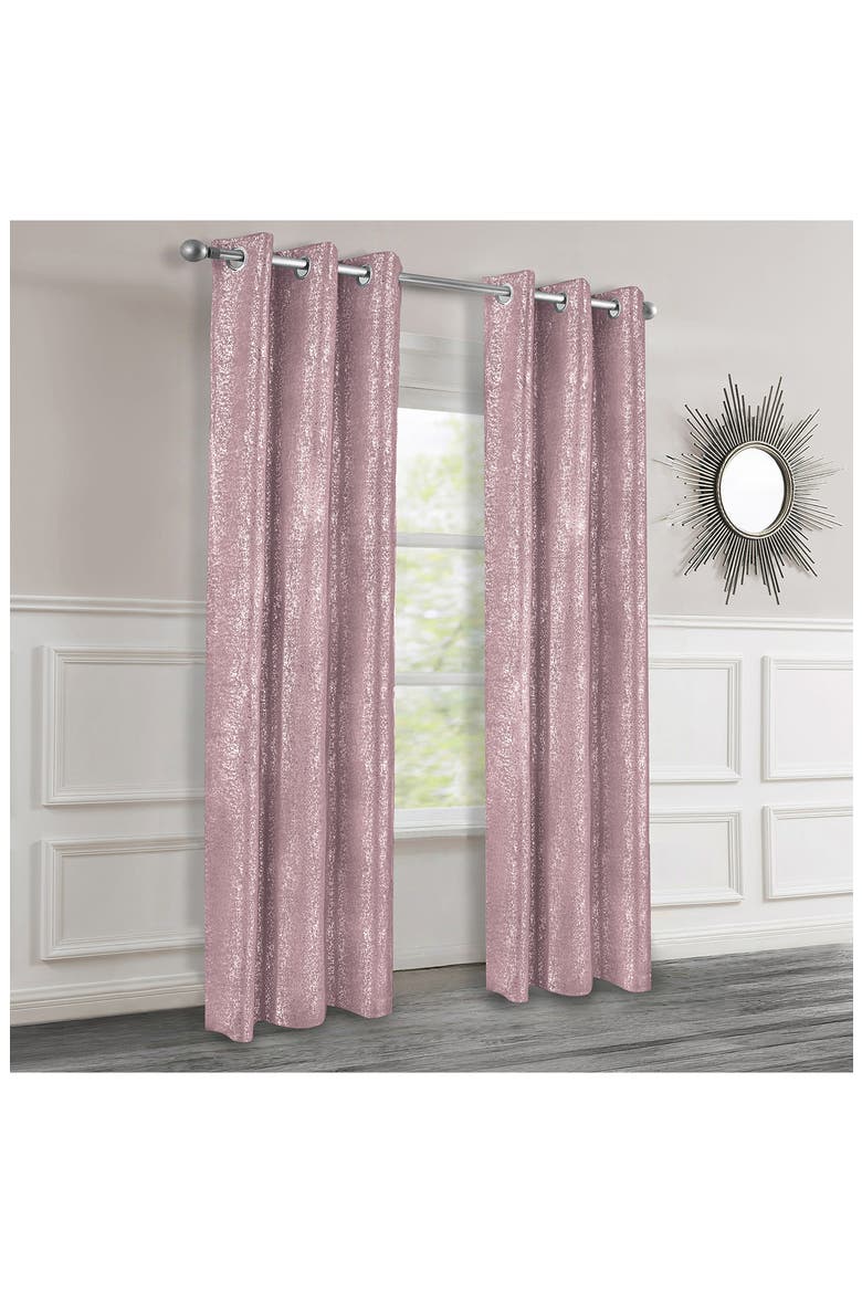 Artistic Set of 2 Metallic Textured Thermal Insulated Blackout Curtain Panels, Main, color, BLUSH