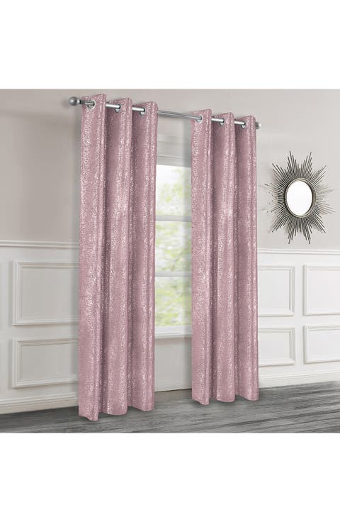 Artistic Set of 2 Metallic Textured Thermal Insulated Blackout Curtain Panels