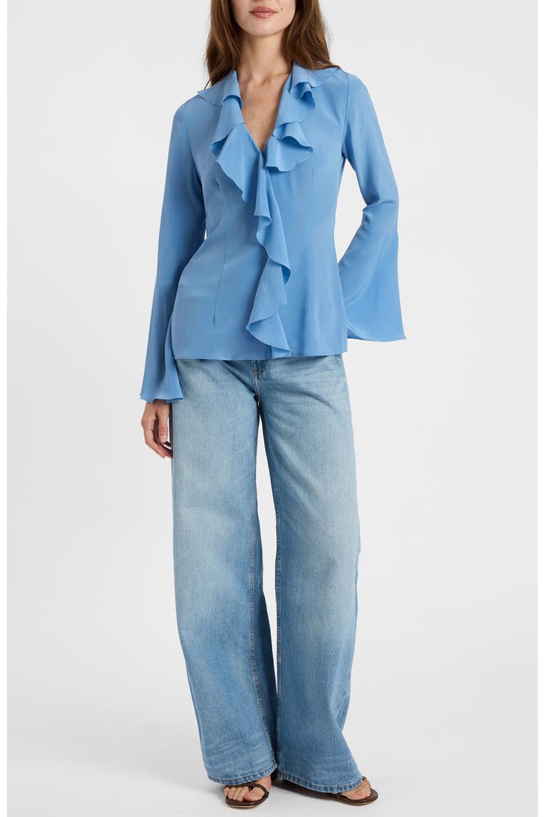 Sydney Silk Long Sleeve Ruffle Blouse, Alternate, color, Blue Aura
