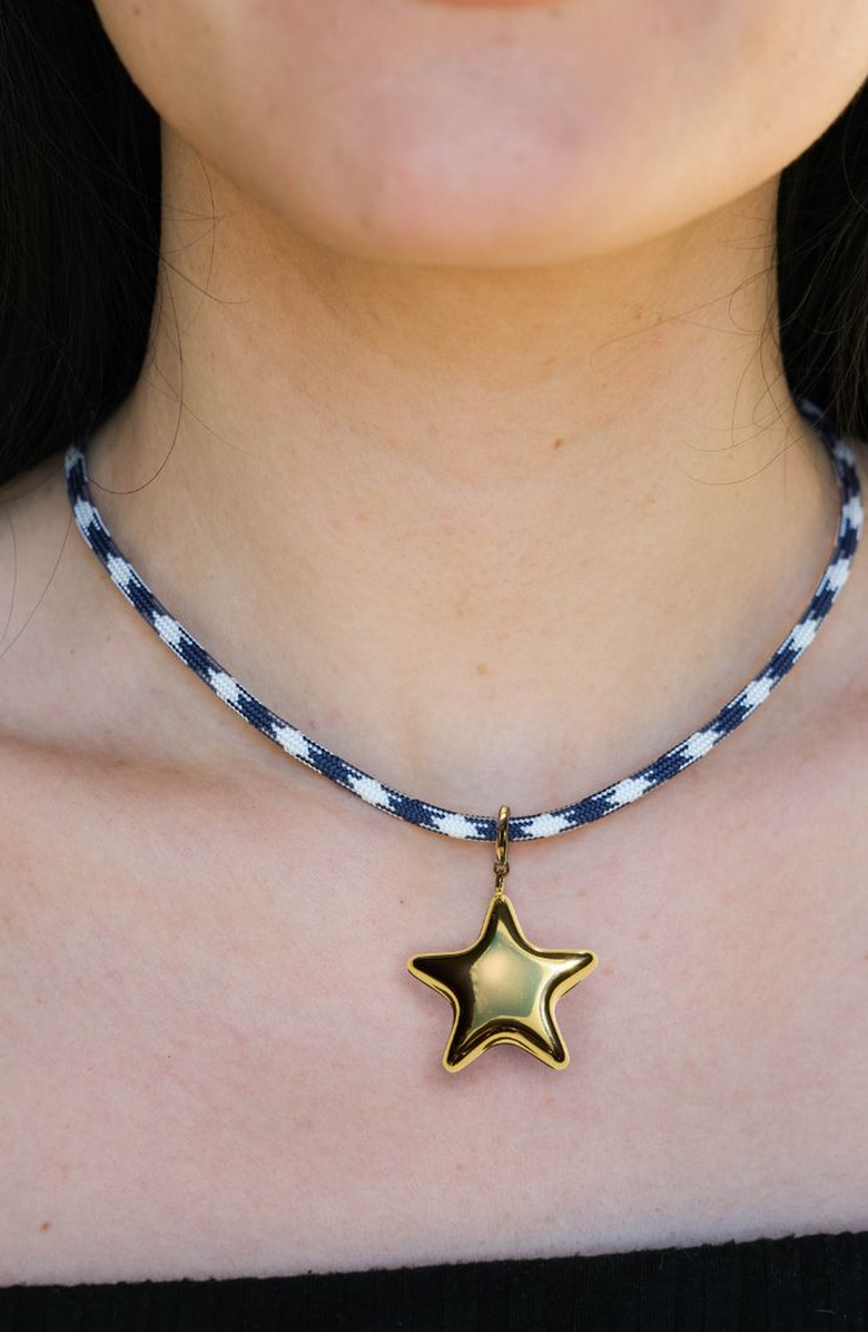 Nickel & Suede Minimalist Cord Necklace, Alternate, color, Navy & White / Silver