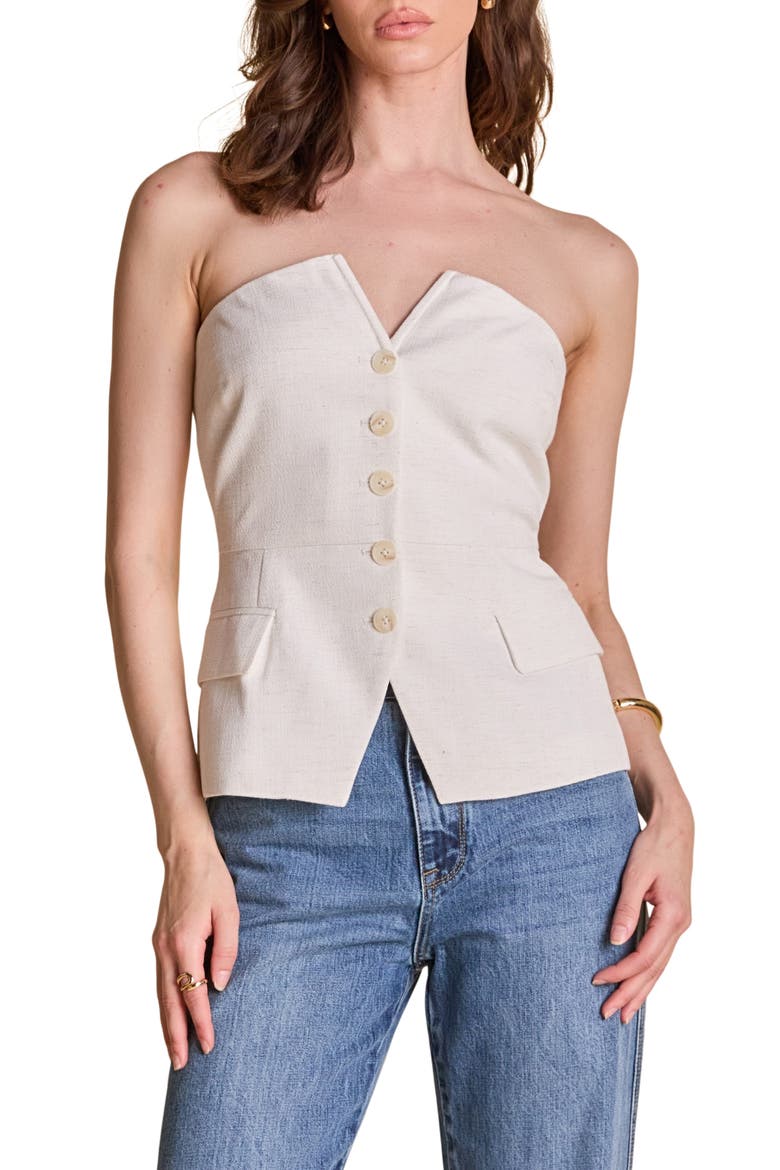 Button Front Strapless Top, Main, color, IVORY